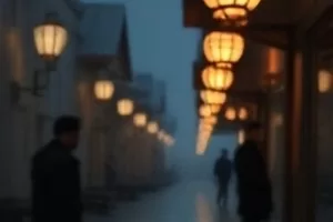彼岸花中庭园与洋装人物的色彩对照