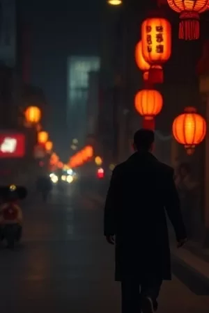 乱中燃烧的城堡与列队武士的宽幅构图